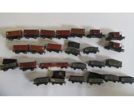 Hornby Dublo N.E.R. goods wagons comprising eleven 5-plank coal trucks, nine with loose plastic coal loads, one high sided co