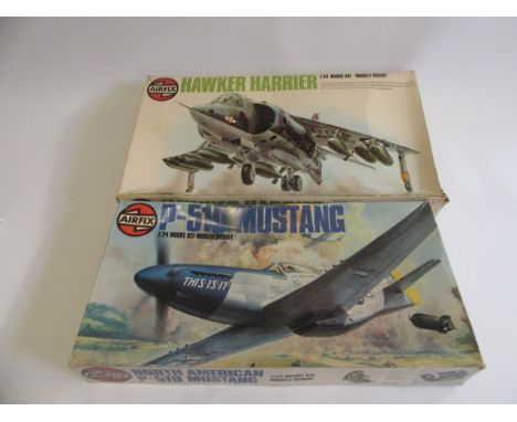 Airfix 1/24 Scale P51 Mustang and Hawker Harrier, boxed, contents in plastic bags, unchecked for completeness (2) (Est. plus 
