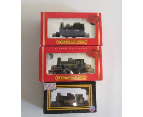Hornby R2100 0-6-0 Terrier in S.R. green, R2093 0-4-0 Pug in B.R. black and Dapol 0-6-0 Terrier Boxhill, all items boxed E (E