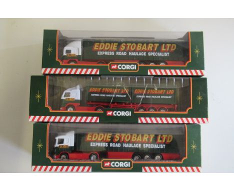 Corgi Eddie Stobart Volvo Trader Scania Curtain Side and E.R.F. Curtain Side, boxed E (Est. plus 21% premium inc. VAT)