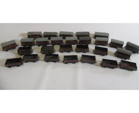 Twenty seven Hornby Dublo L.M.S. goods wagons comprising seven 5-plank coal truck, five high side coal trucks, three meat van