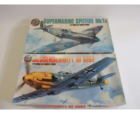 Airfix 1/24 Scale Spitfire Mkla and Messerschmitt BF109, boxed, contents in plastic bags, unchecked for completeness (2) (Est