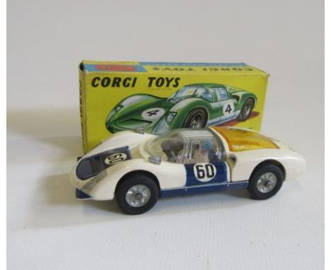 Corgi 330 Porsche Carrera 6, white body, blue bonnet, yellow engine cover, box G, vehicle E (Est. plus 21% premium inc. VAT)