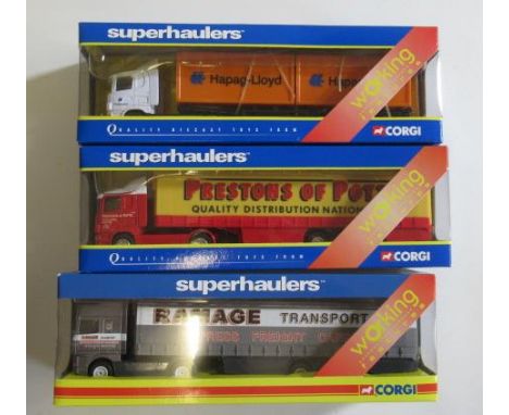 Corgi Super Haulers Scania Hapag-Lloyd, DAF Ramage and Scania Prestons of Potto, boxed, E (Est. plus 21% premium inc. VAT)
