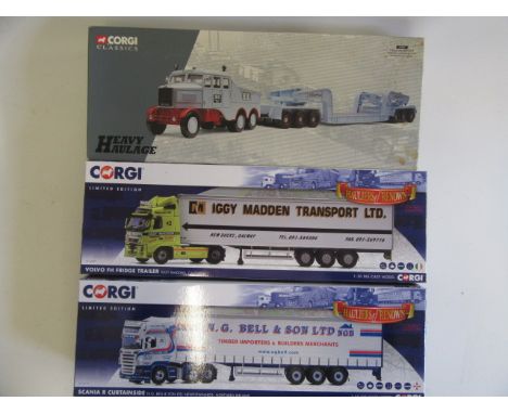Corgi 1:50 scale trucks comprising Scania R, Volvo FH and Scammell Low Loader, box E-M (Est. plus 21% premium inc. VAT)