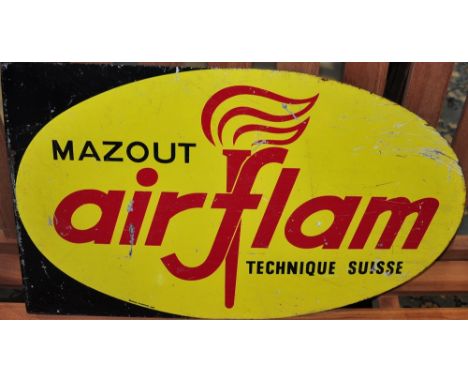 A vintage French enamelled garage advertising sign "Mazout Airflam" (oil), L56cm