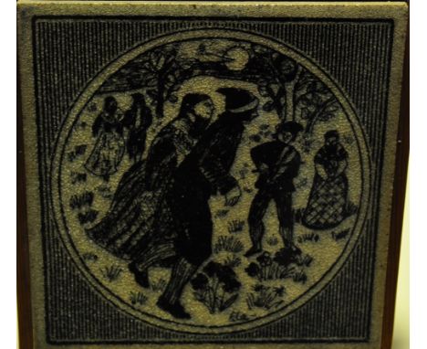 Ela Monsen Roses, 20th Century Norwegian, a framed pottery tile depicting a wedding scene