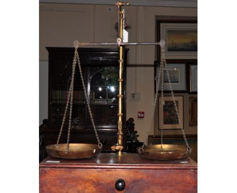 A set of Victorian Gegrave, Short & Panner Ltd brass and mahogany pharmaceutical balance scales and weights together with a s