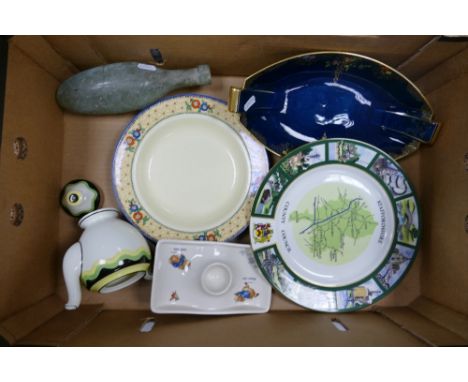 A mixed collection of items to include: Royal Doulton Valery Teapot, Crown Devon Tray, Wedgwood Peter Rabbit tray etc 