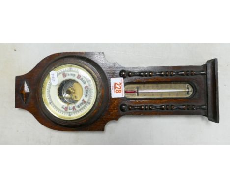 Small Oak Framed Barometer : height 39cm 