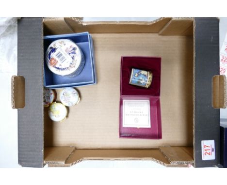A collection of Enameled &amp; Pottery Boxes to include: Royal Doulton Specially commissioned items, Staffordshire enamel pil