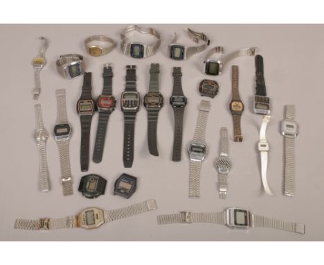 A box of assorted digital wristwatches to include Casio, Lorus etc.