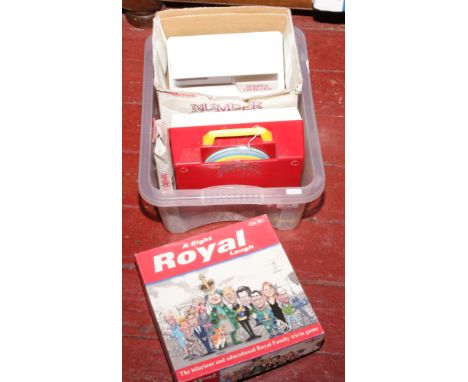 A quantity of vintage games including number cruncher along with a Fisher Price record player etc.
