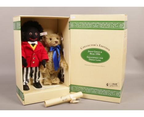 A boxed Steiff collectors edition soft toy set 'Jolly Golly &amp; Bear' with certificate.