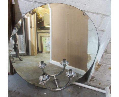 Art Deco circular mirror with bevel edge and twin chromed light fitting 