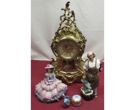 Isle of Wight iridescent glass dove, Royal Doulton "Blacksmith" HN 2782, Coalport The Age of Elegance "Covent Garden" figure,