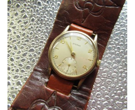 Eterna 9ct gold cased hand wound wristwatch, three piece case with snap on bezel and back, back hallmarked .375 and numbered 