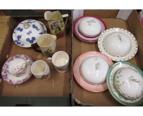 Late C19th Royal Worcester muffin dish decorated in Oriental style, D22cm, four other muffin dishes, Devon ware Geo. V corona