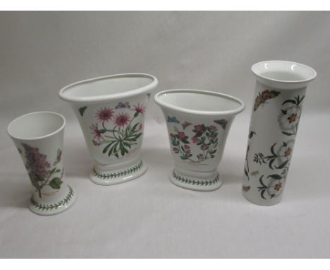 Three Portmeirion Botanic Garden pattern vases, similar vase decorated with flowers and insects (4) 