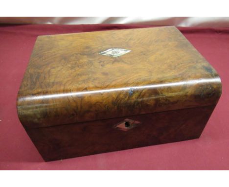 Late Victorian walnut folding writing slope, with mother of pearl and abalone shell cartouche and escutcheon, ebonised fitted