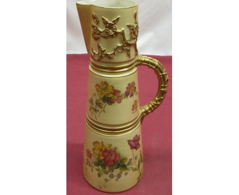 Royal Worcester blush ivory jug shape no. 1047, decorated with floral bunches and gilt highlights, H22cm 