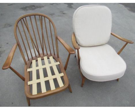 Pair of vintage light Ercol low armchairs (2) 