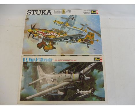 Two Revell 1/32 scale aircraft kits, Stuka and Skyraider, unchecked.