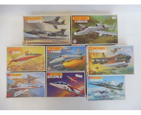 Eight boxed Matchbox 1:72 scale aeroplane kits, checked and complete.