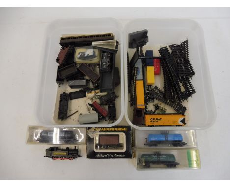 Two small boxes of n gauge model railway including Graham Farish.