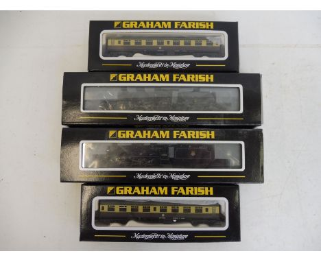 Two boxed Graham Farish BR locomotives and tenders, 44896 and 42932, also two boxed Mk.I corridor second class coaches in cho
