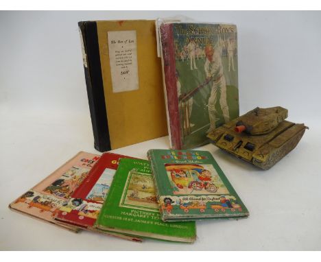A circa 1950s Japanese tinplate model of a 'Bulldog' US Army tank plus an assortment of children's volumes including Noddy by