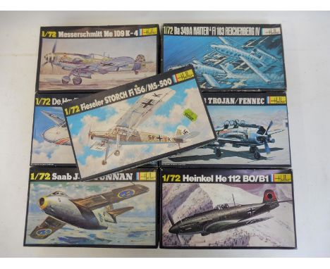 Seven boxed Heller model aircraft 1/72 scale kits.