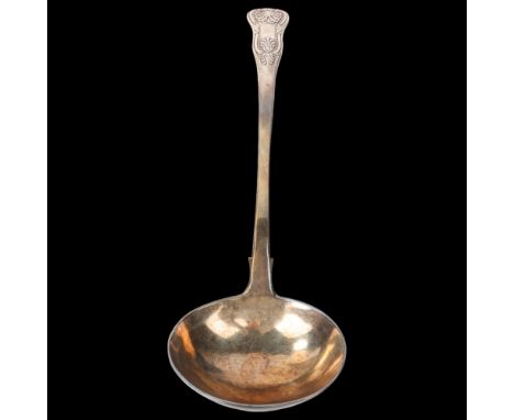 A heavy Victorian silver King's pattern soup ladle, retailed by George Jamieson of Aberdeen, London 1851, 34cm, 11.4ozHandle 