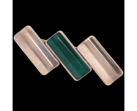 JENS TAGE HANSEN - a Danish modernist sterling silver green enamel geometric abstract brooch, 44.3mm, 5.7gNo damage or repair