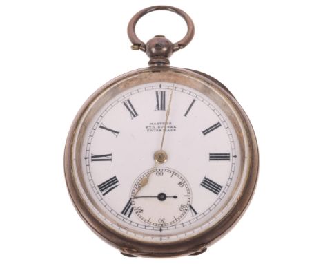 A 19th century Swiss silver open-face key-wind pocket watch, by J N Masters of Rye Sussex, white enamel dial with Roman numer