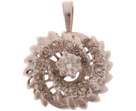 An 18ct white gold diamond tourbillon cluster pendant, set with modern round brilliant and single-cut diamonds, total diamond