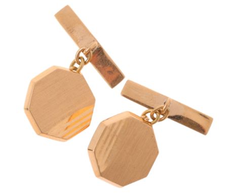 A pair of 9ct gold octagonal cufflinks, unmarked mount tests as 9ct, 13.6mm, 4.2gNo damage or repair, only light surface wear