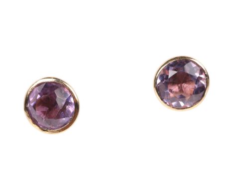 A pair of 9ct gold single stone amethyst stud earrings, 7.5mm, 1.7gNo damage or repair, stamped 9