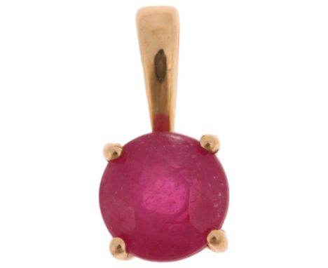 A 9ct gold single stone ruby pendant, set with round-cut ruby, 10mm, 0.3gNo damage or repair, ruby is a vivid pinkish red wit