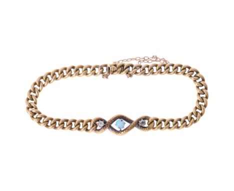An Antique Edwardian 15ct gold opal and diamond curb link bracelet, maker SB&S Ltd, the central planished link set with round