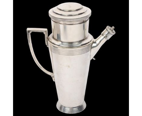 An Art Deco Prince's silver plate cocktail shaker, Keith Murray for Mappin & Webb, circa 1930, model no. W28994, reg. no. 772