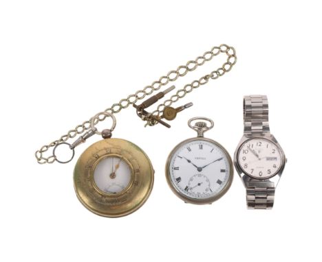 3 watches, including Vertex nickel pocket watch, Pulsar quartz, and silver pocket watch (3)Lot sold as seen unless specific i