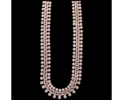 A Danish sterling silver bead and cable link chain fringe necklace, in the manner of Hermann Siersbol, unmarked mount tests a