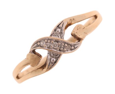 A 9ct gold diamond dress ring, set with single-cut diamonds, setting height 5.5mm, size M, 1.4gNo damage or repair, all stone