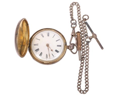 A mid-19th century silver full hunter key-wind verge pocket watch, by Weston of Hastings, white enamel dial with Roman numera