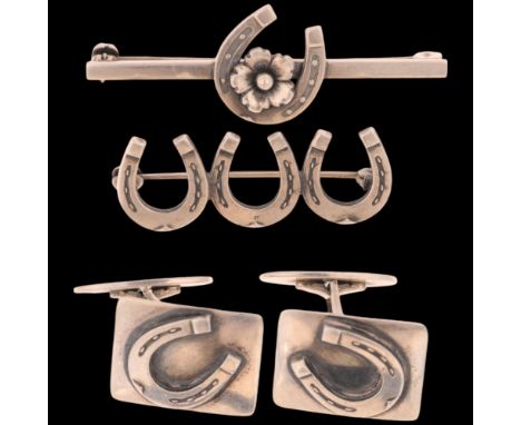 NIELS ERIK FROM - a Danish modernist sterling silver 'Horseshoe' jewellery set, comprising 2 brooches and pair of cufflinks, 