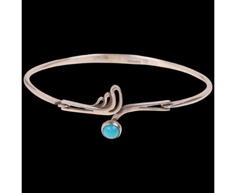 NIELS ERIK FROM - a Danish modernist sterling silver turquoise torque bangle, setting height 15.7mm, internal circumference 1