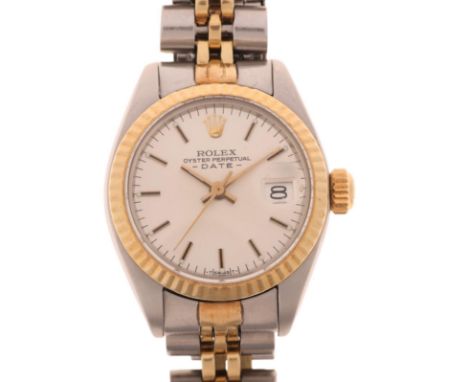 ROLEX -  a lady's bi-metal Oyster Perpetual Date automatic bracelet watch, ref. 6917, circa 1978, silvered dial with applied 