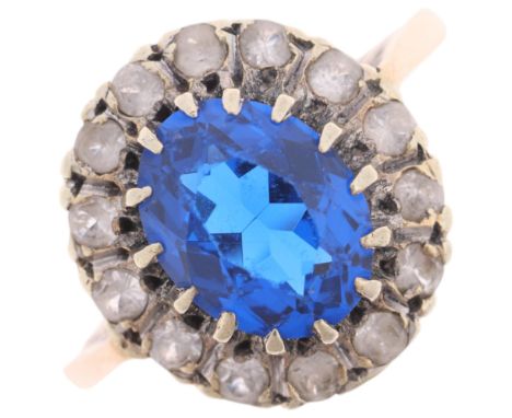A 9ct gold paste cluster ring, London 1973, setting height 14mm, size L, 3.5gNo damage or repair, all stones present, general