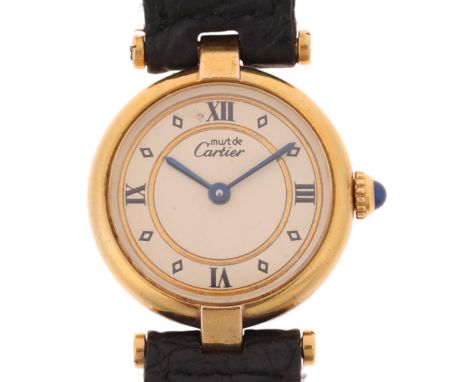 MUST DE CARTIER - a lady's vermeil sterling silver Vendome quartz wristwatch, ref. 590004, cream dial with quarterly Roman nu